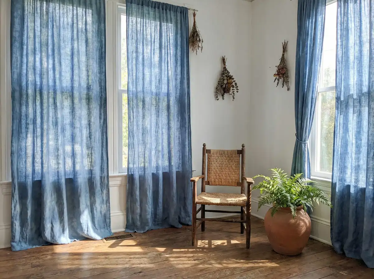 手染亚麻门帘 - 植物染窗帘布艺 | 麻豆传媒